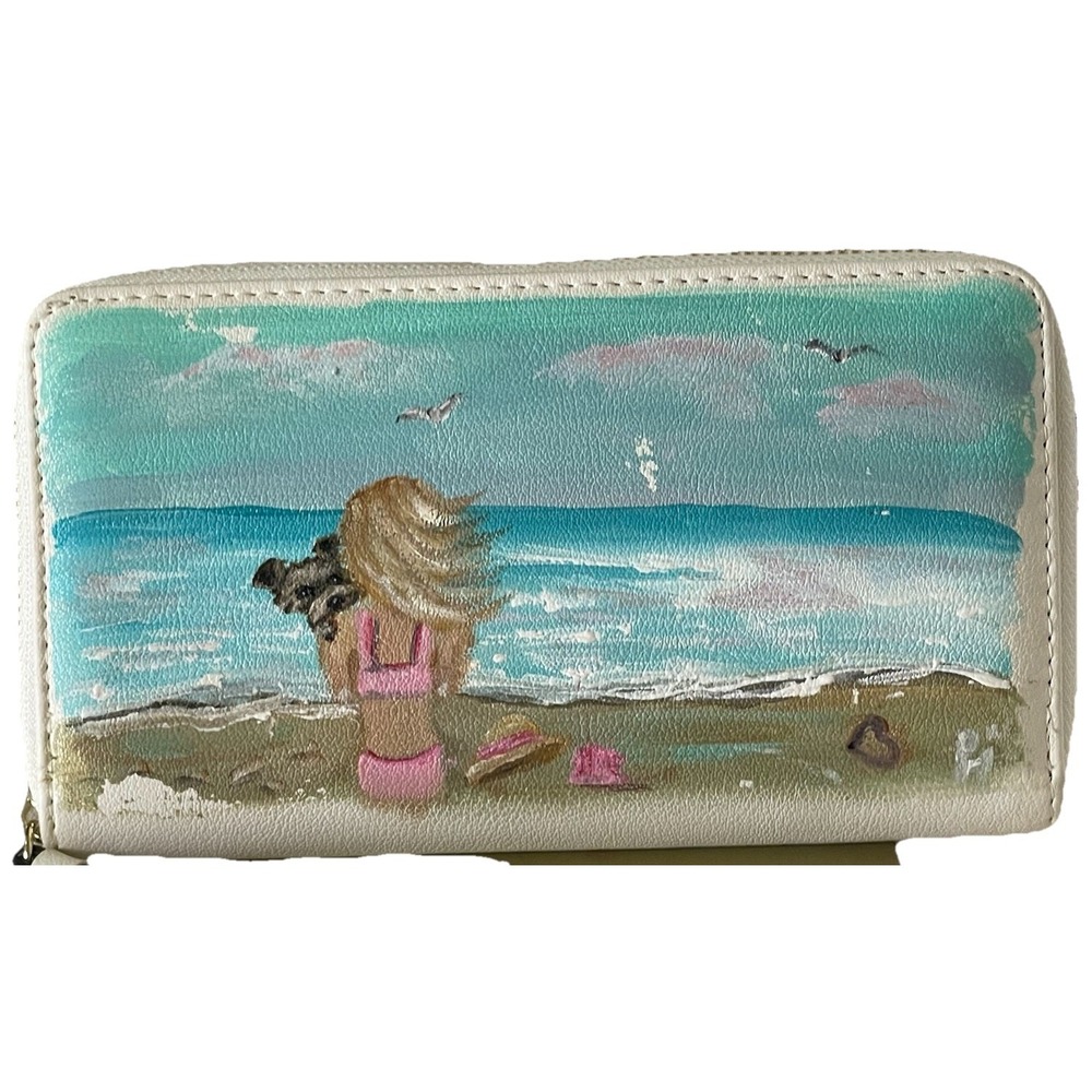 NWT Yorkie Ocean Scene Wallet Wristlet Zip Around Clutch Painted Dog‎
